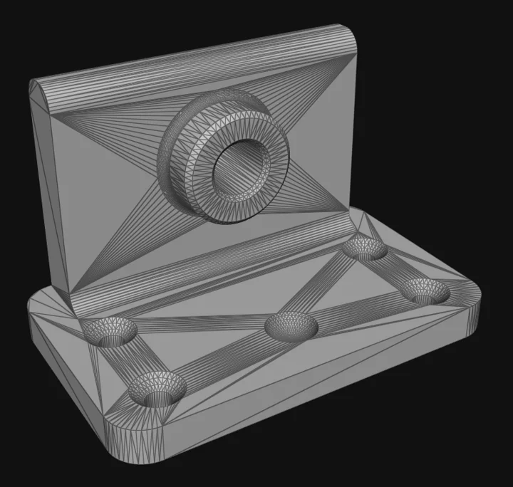 STL mesh of a mounting bracket with visible facets